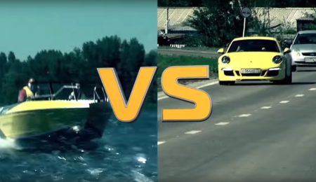 Porsche 911 Carrera 4S против катера Volzhanka